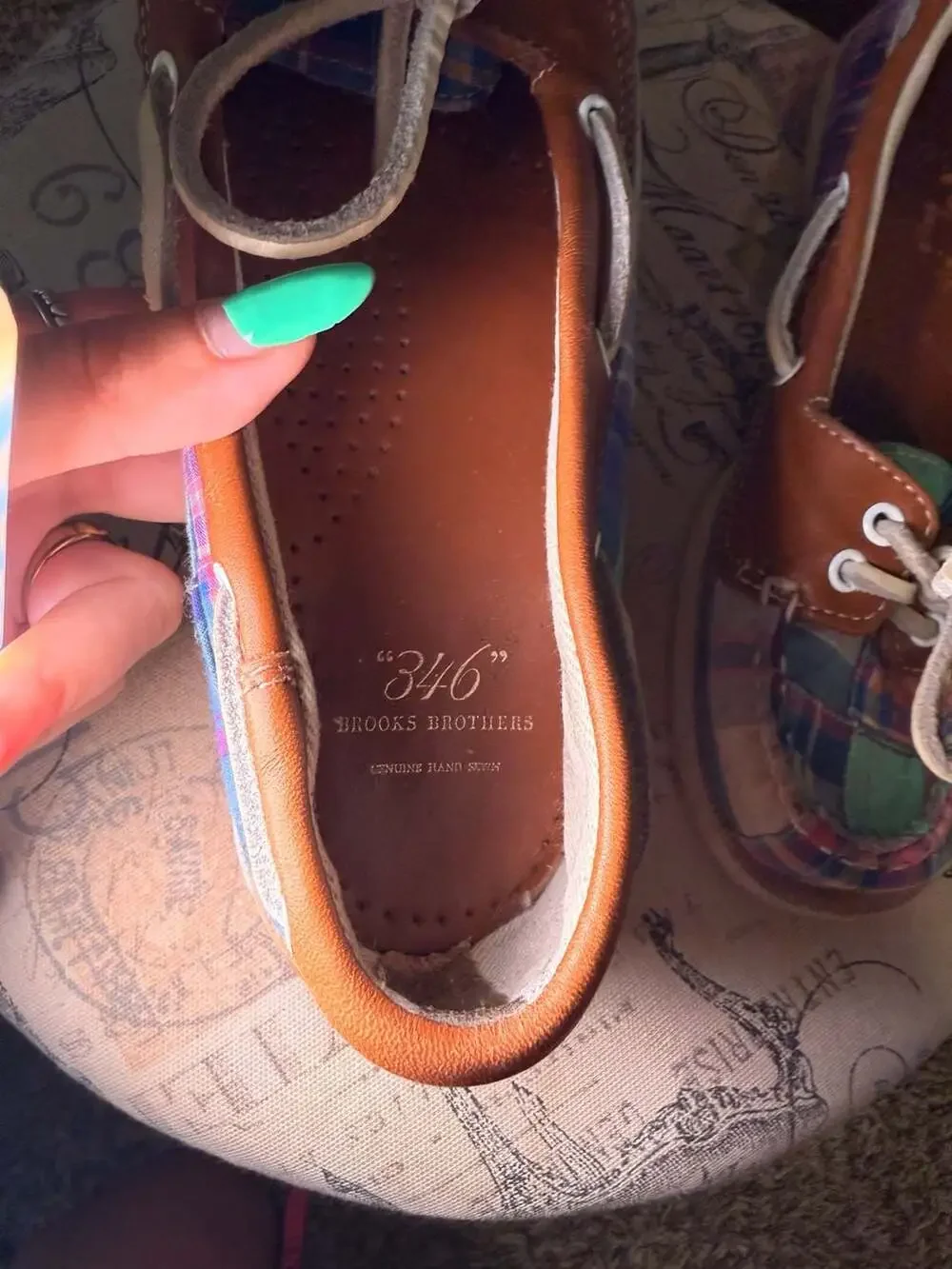 Brooks Brothers 346 Multi-Color Plaid and Leather Boat Shoes